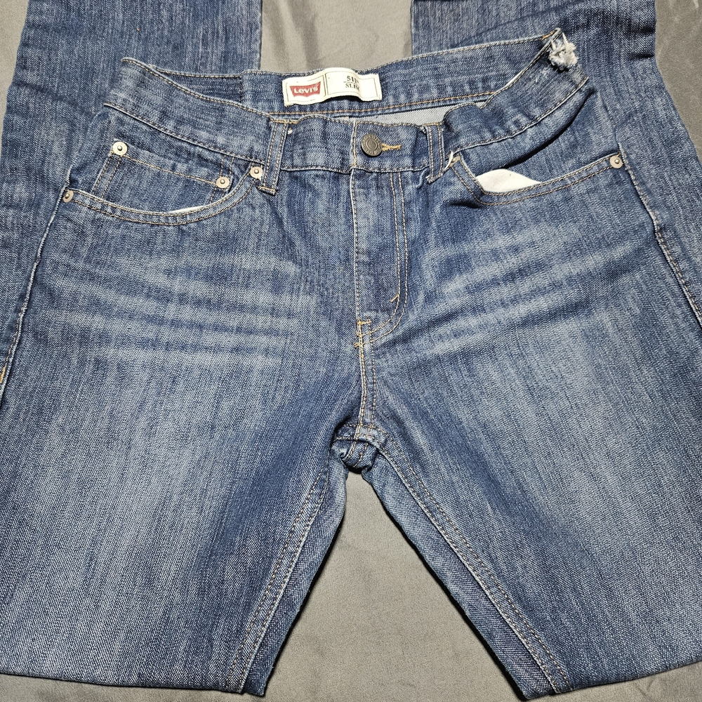 Levis 511 Slim Boys Jean Size 16 Reg W28 x L28 Medium Wash Blue Denim Distressed